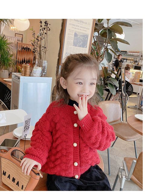 Sweter na jesień dla dziewczynek - solidny jakcet z dzianiny, guzik perłowy, o-neck, rozpinany płaszcz dziecięcy (rozmiar 8) - Wianko - 9