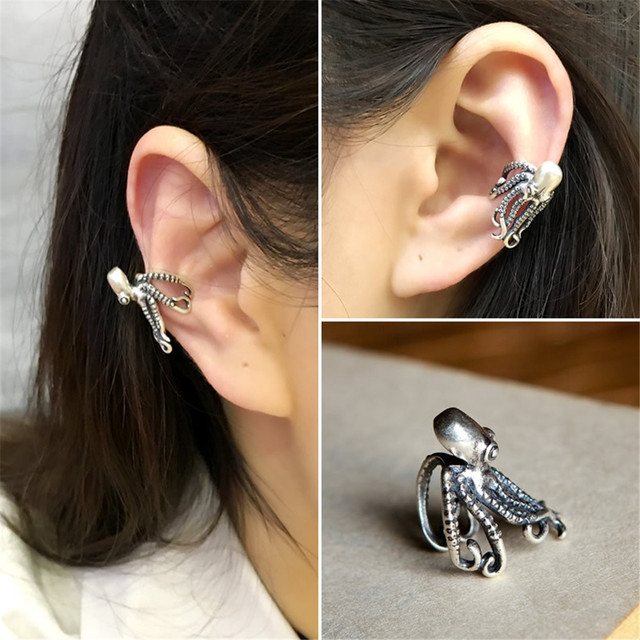 Kolczyki damske klipsy na uszy z ośmiornicą, srebro próby 925, biżuteria mody, hurtowa cena - Wianko - 7