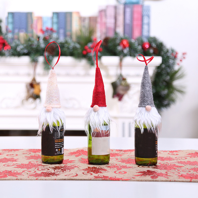 Nakrętka na butelkę wina w kształcie Mini Czapki Świętego Mikołaja, Świąteczna Ochraniaczka na Butelkę z Motywem Renifera, Dekoracje Stołu na Domową Imprezę - Wianko - 5