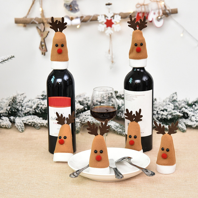 Nakrętka na butelkę wina w kształcie Mini Czapki Świętego Mikołaja, Świąteczna Ochraniaczka na Butelkę z Motywem Renifera, Dekoracje Stołu na Domową Imprezę - Wianko - 10