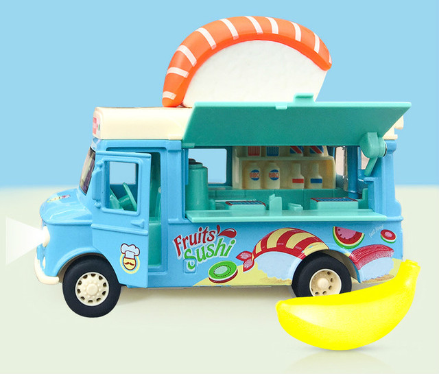 Samochód z napędem Pull Back, serwujący żywność, z oświetleniem, muzyką i otwieranymi drzwiami markizy - zabawka wózek lody ciężarówka (Odlewane i zabawkowe pojazdy 2021) - Wianko - 22