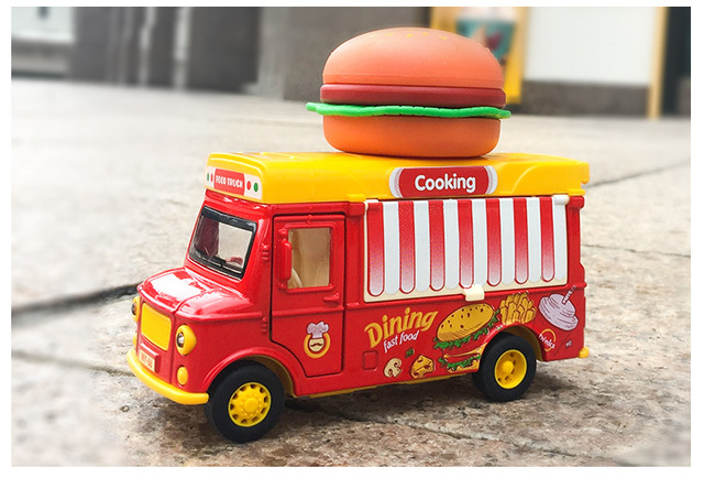 Samochód z napędem Pull Back, serwujący żywność, z oświetleniem, muzyką i otwieranymi drzwiami markizy - zabawka wózek lody ciężarówka (Odlewane i zabawkowe pojazdy 2021) - Wianko - 19