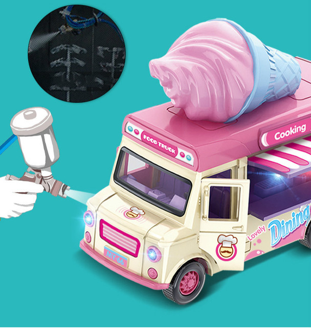 Samochód z napędem Pull Back, serwujący żywność, z oświetleniem, muzyką i otwieranymi drzwiami markizy - zabawka wózek lody ciężarówka (Odlewane i zabawkowe pojazdy 2021) - Wianko - 9