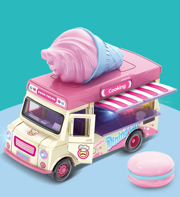 Samochód z napędem Pull Back, serwujący żywność, z oświetleniem, muzyką i otwieranymi drzwiami markizy - zabawka wózek lody ciężarówka (Odlewane i zabawkowe pojazdy 2021) - Wianko - 20