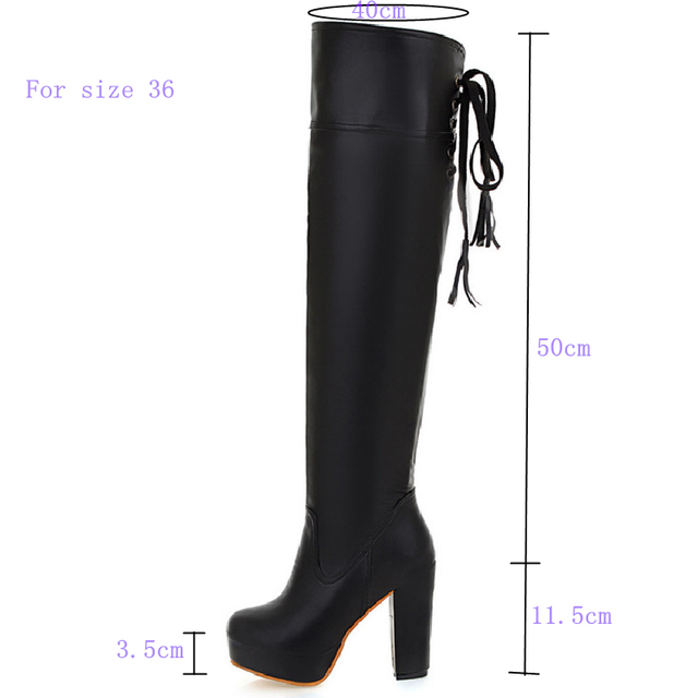 Platformowe buty damskie za kolano w rozmiarze 48 z miękkim stretchem i wysokimi obcasami - Wianko - 13