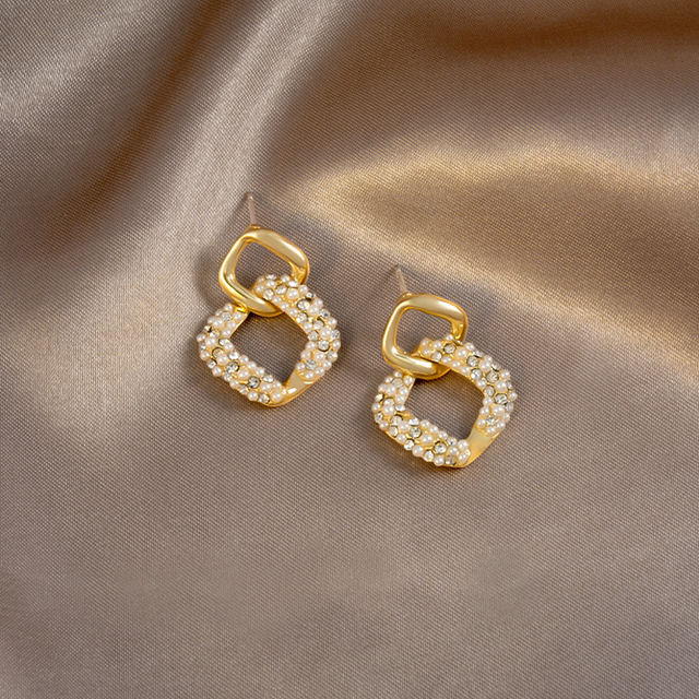 Nowe duże perły damskie kolczyki geometria kryształ złoty kolor dynda spadek Earing dla kobiety koreański styl moda biżuteria - Wianko - 10