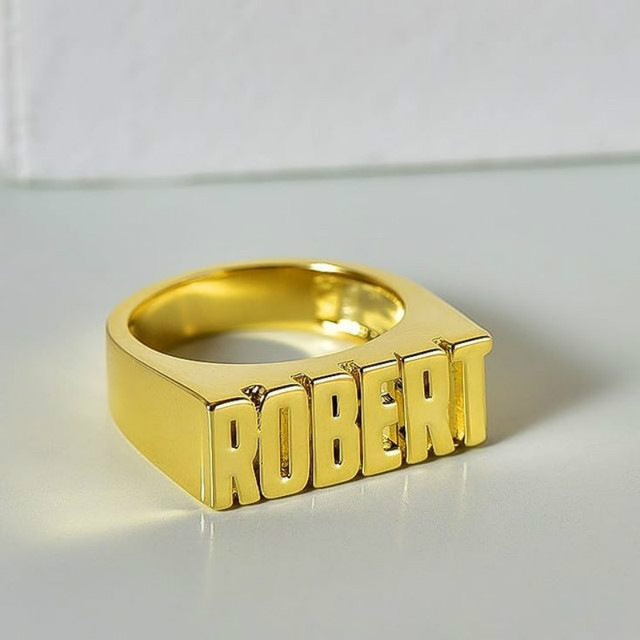 Personalizowany pierścionek złoty ze stali nierdzewnej - Hip Hop, numer listu, unisex - Wianko - 3