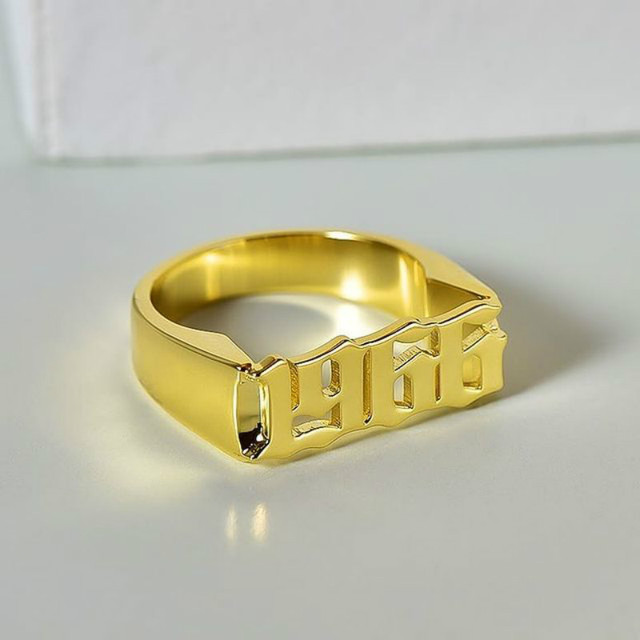 Personalizowany pierścionek złoty ze stali nierdzewnej - Hip Hop, numer listu, unisex - Wianko - 4