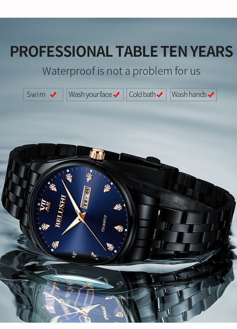 Mężczyźni zegarek luksusowy biznes zegarek, stal nierdzewna, wodoodporny, kwarcowy, data tydzień, godzina, diament, klasyczny - Wianko - 4