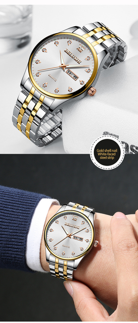 Mężczyźni zegarek luksusowy biznes zegarek, stal nierdzewna, wodoodporny, kwarcowy, data tydzień, godzina, diament, klasyczny - Wianko - 8