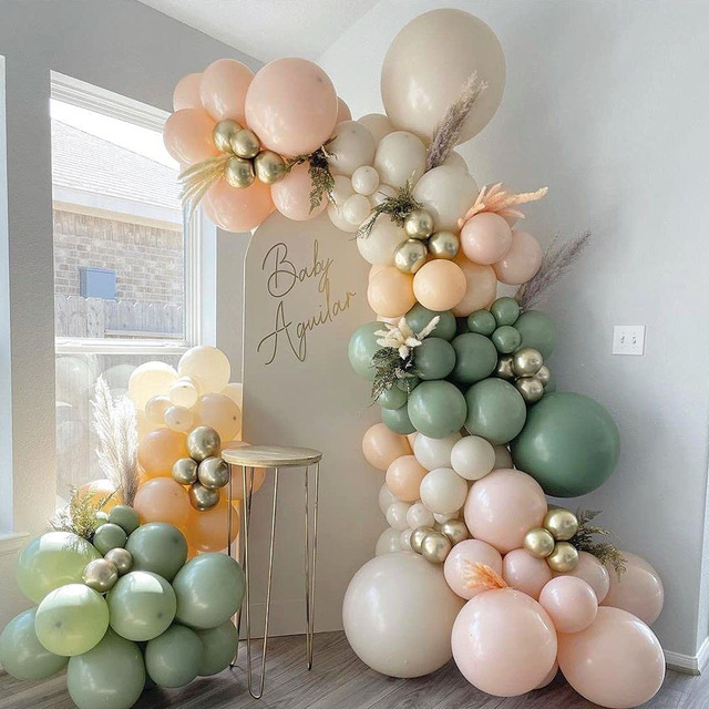 Szałwia zielona oliwka - zestaw 112 sztuk balonów dekoracyjnych z garlandem i łukiem w różowo-złotych kolorach - idealne do tematu Safari Jungle na urodziny i bociankowe Party Decor - Wianko - 6