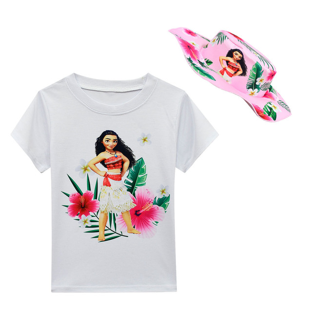 Zestaw ubrań dla dzieci: Letni garnitur dla małych dziewczyn Moana zawierający koszulkę z nadrukowanym rysunkiem, spódniczkę, kapelusz i torbę - 4 elementy w kompletcie - Wianko - 30
