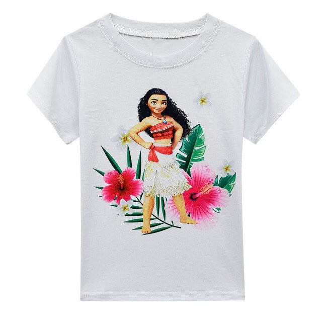 Zestaw ubrań dla dzieci: Letni garnitur dla małych dziewczyn Moana zawierający koszulkę z nadrukowanym rysunkiem, spódniczkę, kapelusz i torbę - 4 elementy w kompletcie - Wianko - 7