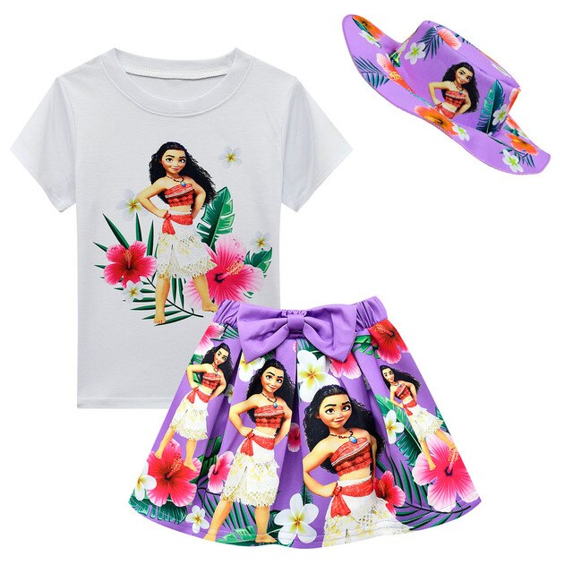 Zestaw ubrań dla dzieci: Letni garnitur dla małych dziewczyn Moana zawierający koszulkę z nadrukowanym rysunkiem, spódniczkę, kapelusz i torbę - 4 elementy w kompletcie - Wianko - 41
