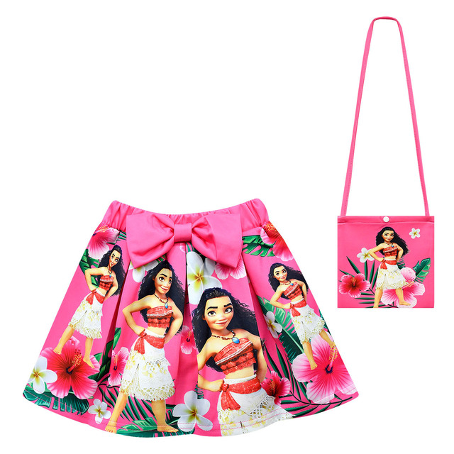 Zestaw ubrań dla dzieci: Letni garnitur dla małych dziewczyn Moana zawierający koszulkę z nadrukowanym rysunkiem, spódniczkę, kapelusz i torbę - 4 elementy w kompletcie - Wianko - 21