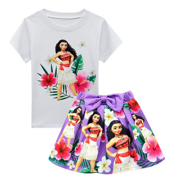 Zestaw ubrań dla dzieci: Letni garnitur dla małych dziewczyn Moana zawierający koszulkę z nadrukowanym rysunkiem, spódniczkę, kapelusz i torbę - 4 elementy w kompletcie - Wianko - 37