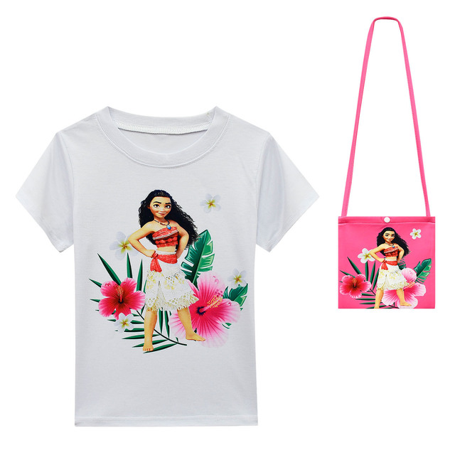 Zestaw ubrań dla dzieci: Letni garnitur dla małych dziewczyn Moana zawierający koszulkę z nadrukowanym rysunkiem, spódniczkę, kapelusz i torbę - 4 elementy w kompletcie - Wianko - 32