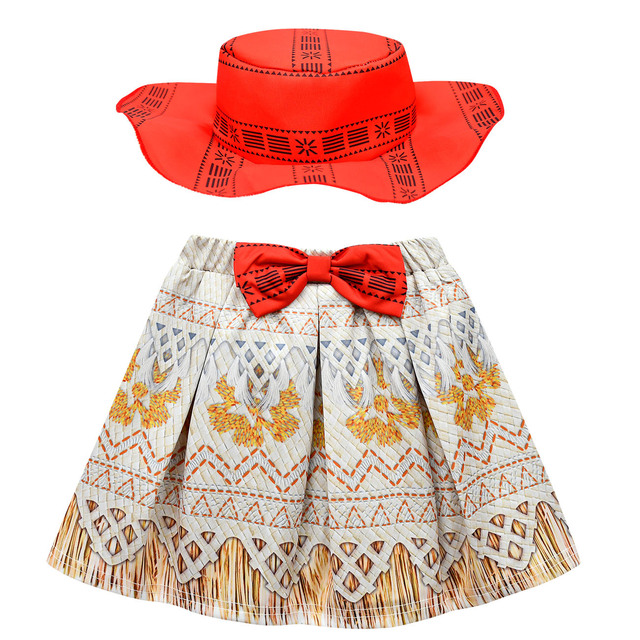 Zestaw ubrań dla dzieci: Letni garnitur dla małych dziewczyn Moana zawierający koszulkę z nadrukowanym rysunkiem, spódniczkę, kapelusz i torbę - 4 elementy w kompletcie - Wianko - 83