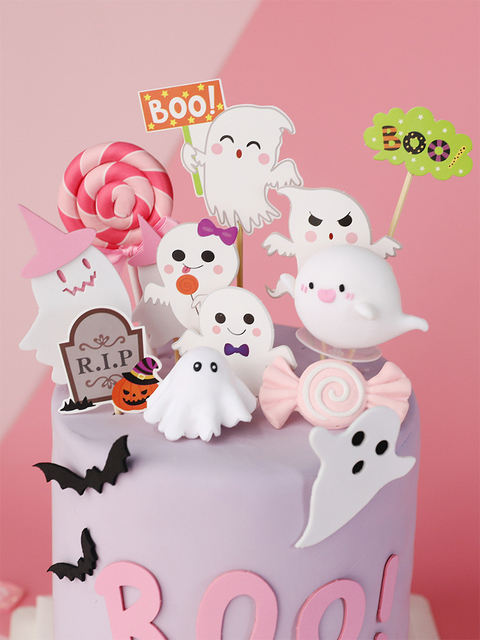 Świeczka na tort w motywie Halloween Cupcake, różowy duch z kreskówki, ceramika, dekoracja na tort urodzinowy - Wianko - 2