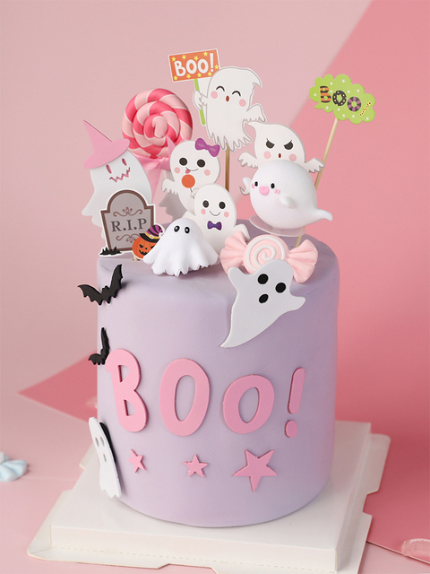 Świeczka na tort w motywie Halloween Cupcake, różowy duch z kreskówki, ceramika, dekoracja na tort urodzinowy - Wianko - 5