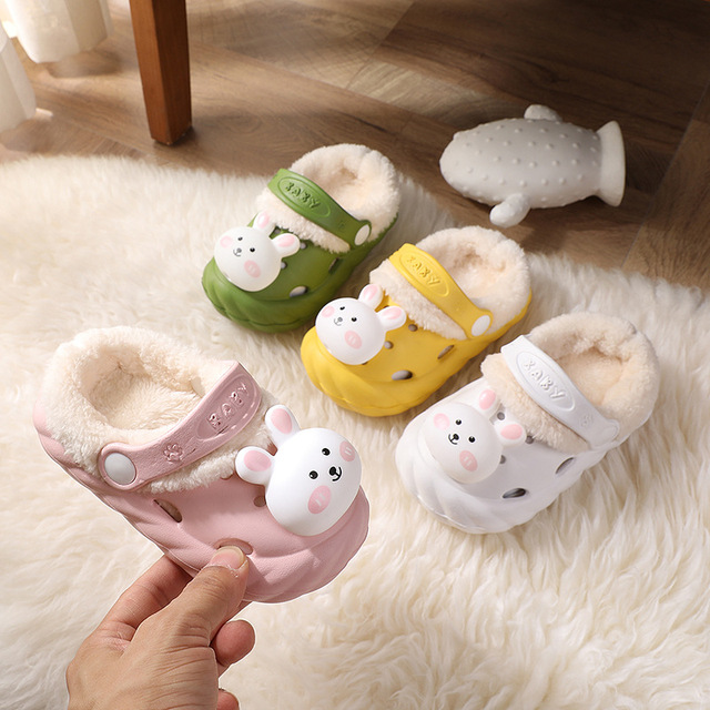 Dziecięce sandały bawełniane i aksamitne dla dziewczynek - króliki kapcie platformowe - Wianko - 1