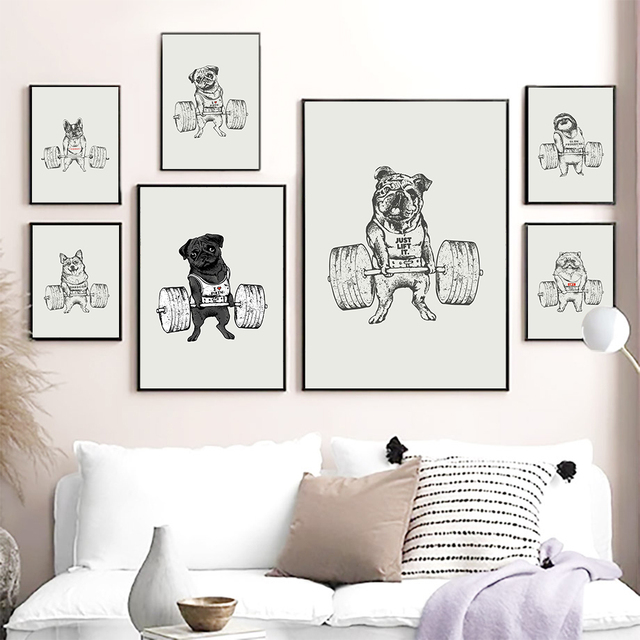 Czarne, białe zwierzęta - obraz malarstwa na płótnie, idealny do ozdobienia pokoju, sportowa dekoracja ściany - mops, buldog, kot, lenistwo - Wianko - 5
