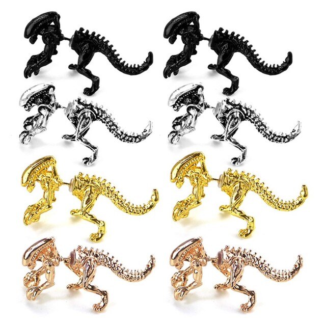 Dwusztuki modnej biżuterii 3D: straszne potwory Alien na czarnych kolczykach - Wianko - 2