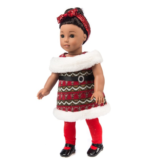 Dziewczyna lalka świąteczna sukienka, szal, spódnica, legginsy - 18 cali - Wianko - 4