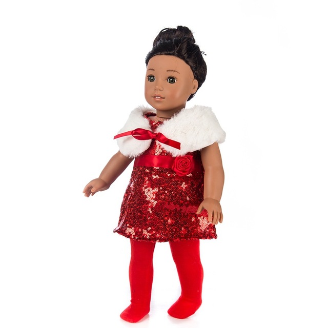 Dziewczyna lalka świąteczna sukienka, szal, spódnica, legginsy - 18 cali - Wianko - 11