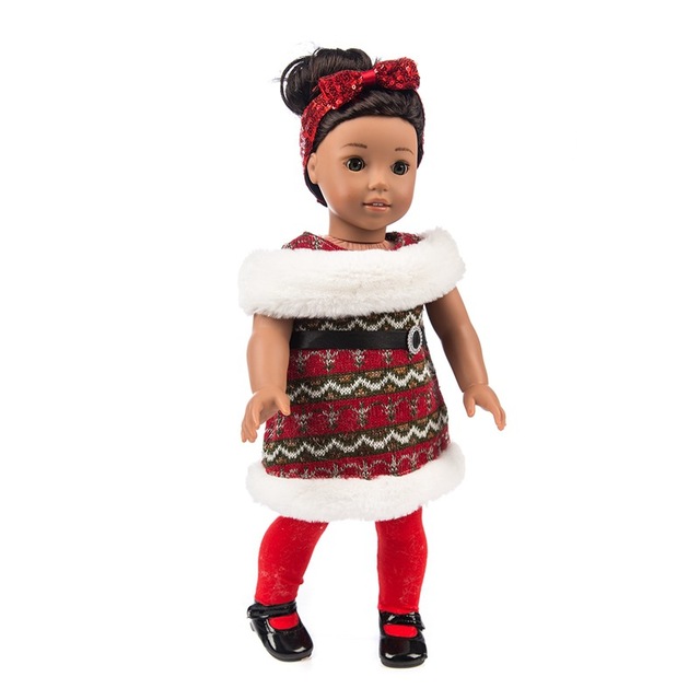 Dziewczyna lalka świąteczna sukienka, szal, spódnica, legginsy - 18 cali - Wianko - 5