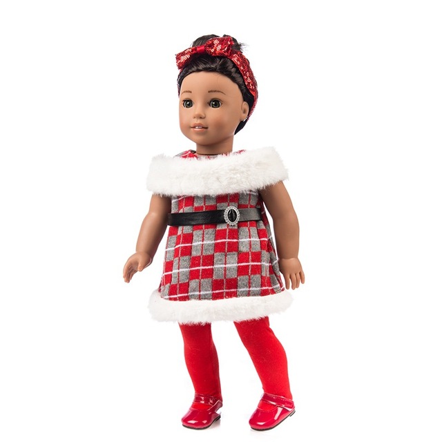 Dziewczyna lalka świąteczna sukienka, szal, spódnica, legginsy - 18 cali - Wianko - 2