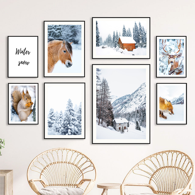 Obraz ścienny na płótnie - Zimowy krajobraz: jeleń, wilk, wiewiórka - Wianko - 5
