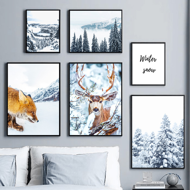 Obraz ścienny na płótnie - Zimowy krajobraz: jeleń, wilk, wiewiórka - Wianko - 9