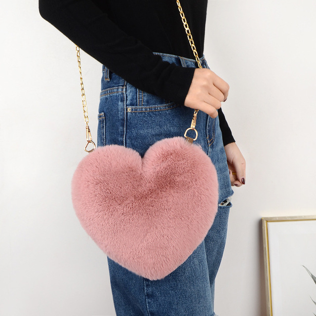 Kopertówka z miękkiego pluszu w kształcie serca z modnym futrem - Wianko - 17