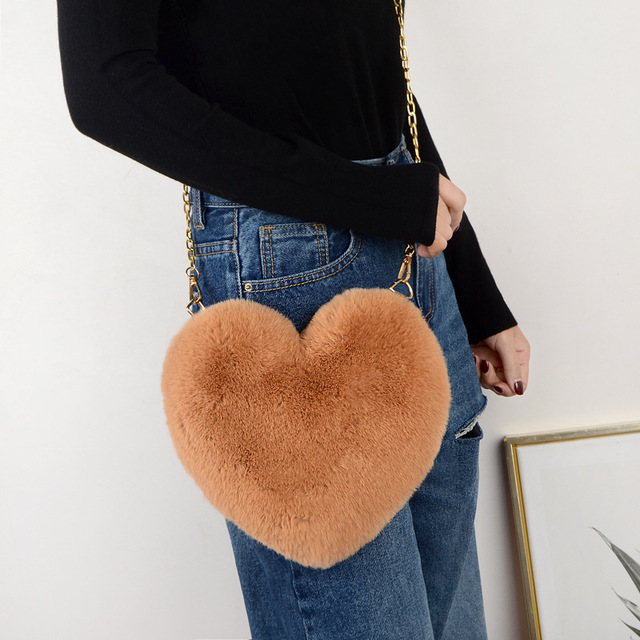 Kopertówka z miękkiego pluszu w kształcie serca z modnym futrem - Wianko - 18