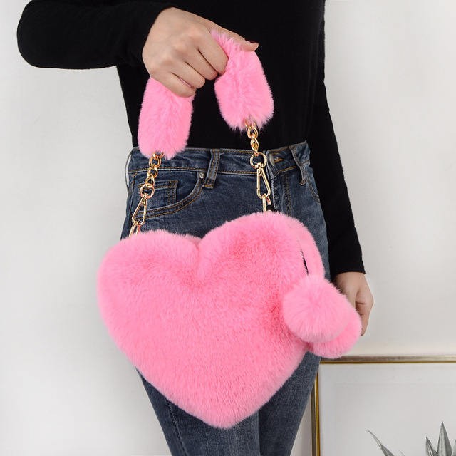 Kopertówka z miękkiego pluszu w kształcie serca z modnym futrem - Wianko - 11