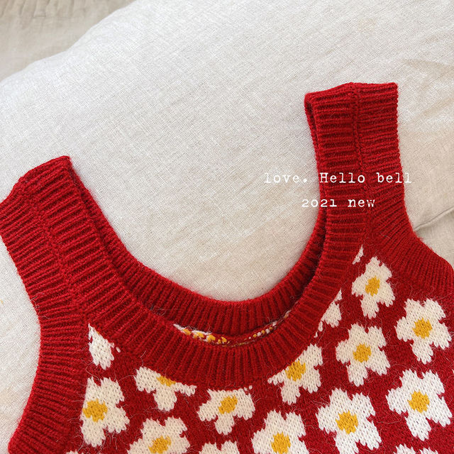 Dzianinowy sweter bez rękawów dla dzieci z nadrukiem kwiecistych wzorów - Wianko - 11
