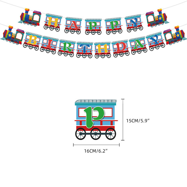 Flaga do ciasta w kształcie pociągu z motywem kolejowym - balonowa dekoracja do domu na imprezę DIY - Wianko - 9