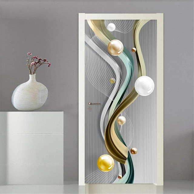 Naklejka na drzwi - Srebrna linia drzwi PVC 3D geometria tapety salonu - Wianko - 24