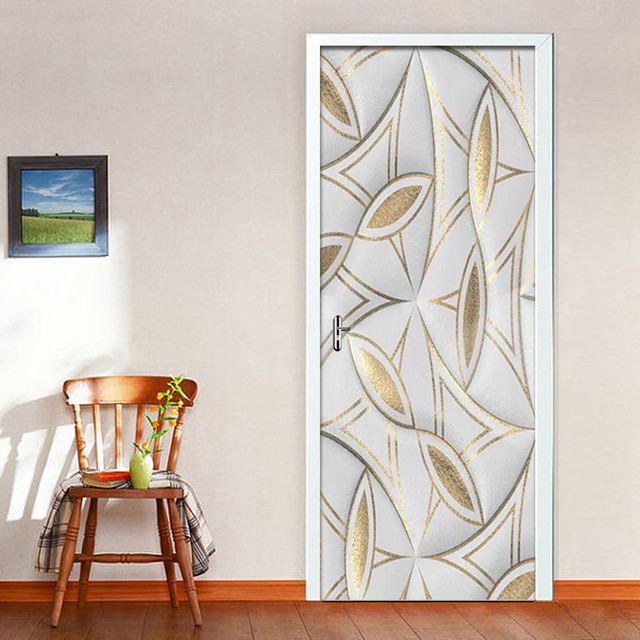 Naklejka na drzwi - Srebrna linia drzwi PVC 3D geometria tapety salonu - Wianko - 10
