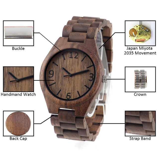 Naturalny drewniany zegarek męski z przyciągającym wzrok orzechem - idealny dla zakochanej pary - Wianko - 4