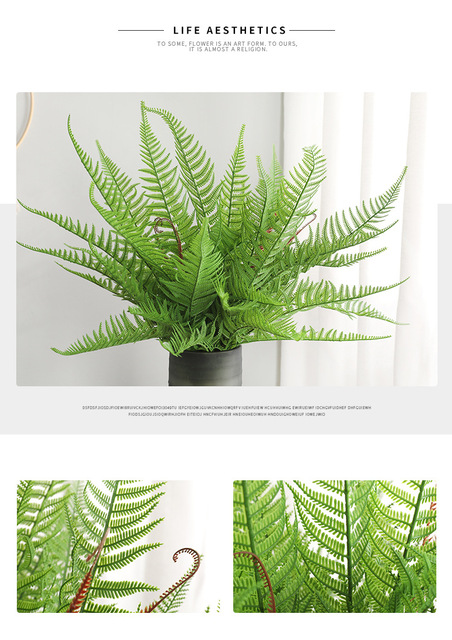 Sztuczna roślina zielona paproć – dekoracja wnętrz, plastikowe kwiaty, dekoracja ślubna, duża perska trawa, bukiet Home Decor - Wianko - 1