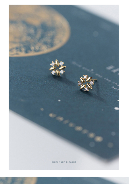 Kolczyki Modian ze srebra 925 z cyrkoniami, geometrycznym wzorem kwiatowym - Wianko - 8