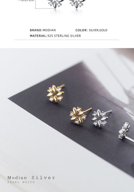 Kolczyki Modian ze srebra 925 z cyrkoniami, geometrycznym wzorem kwiatowym - Wianko - 3