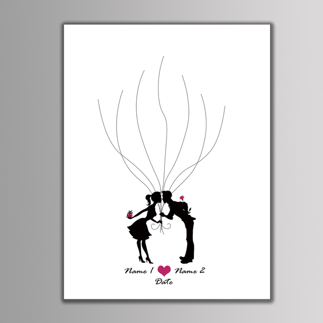 Księga gości pocałunek kochanków - dostosowany wzór na wesele, rocznicę, DIY dekoracje z odciskami palców, malowanie na płótnie tuszem - 1 sztuka - Wianko - 6