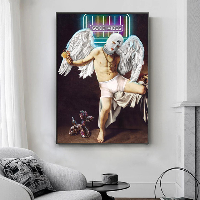 Plakaty i reprodukcje abstrakcyjnych zamaskowanych sztuk skrzydeł anioła - nowoczesne dekoracje do domu, malarstwo na płótnie, obrazy z motywem piór, Cuadros - Wianko - 4