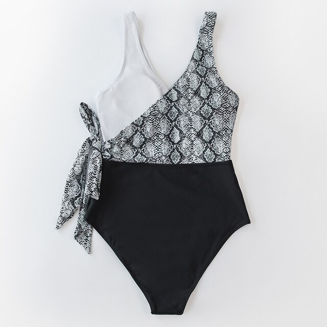 Jednoczęściowy strój kąpielowy CUPSHE V-neck Teal z nadrukiem węża, patchworkiem i sznurowanym pasem Monokini Sexy kobiety z lukami - Nowość 2021 - Wianko - 36