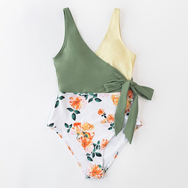 Jednoczęściowy strój kąpielowy CUPSHE V-neck Teal z nadrukiem węża, patchworkiem i sznurowanym pasem Monokini Sexy kobiety z lukami - Nowość 2021 - Wianko - 13