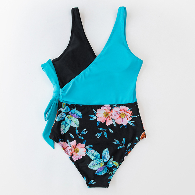 Jednoczęściowy strój kąpielowy CUPSHE V-neck Teal z nadrukiem węża, patchworkiem i sznurowanym pasem Monokini Sexy kobiety z lukami - Nowość 2021 - Wianko - 19