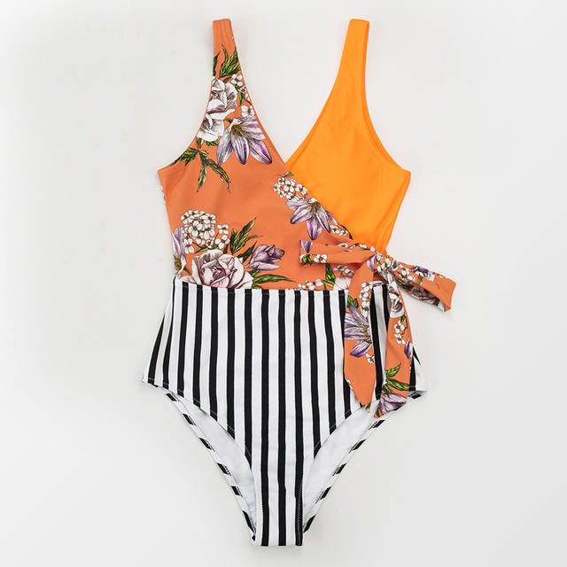 Jednoczęściowy strój kąpielowy CUPSHE V-neck Teal z nadrukiem węża, patchworkiem i sznurowanym pasem Monokini Sexy kobiety z lukami - Nowość 2021 - Wianko - 25
